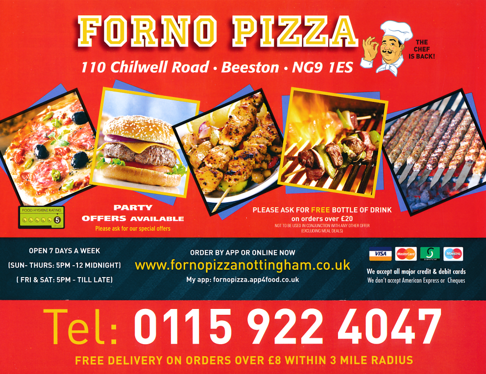 Menu for Forno Pizza takeaway and delivery in Beeston, Nottingham