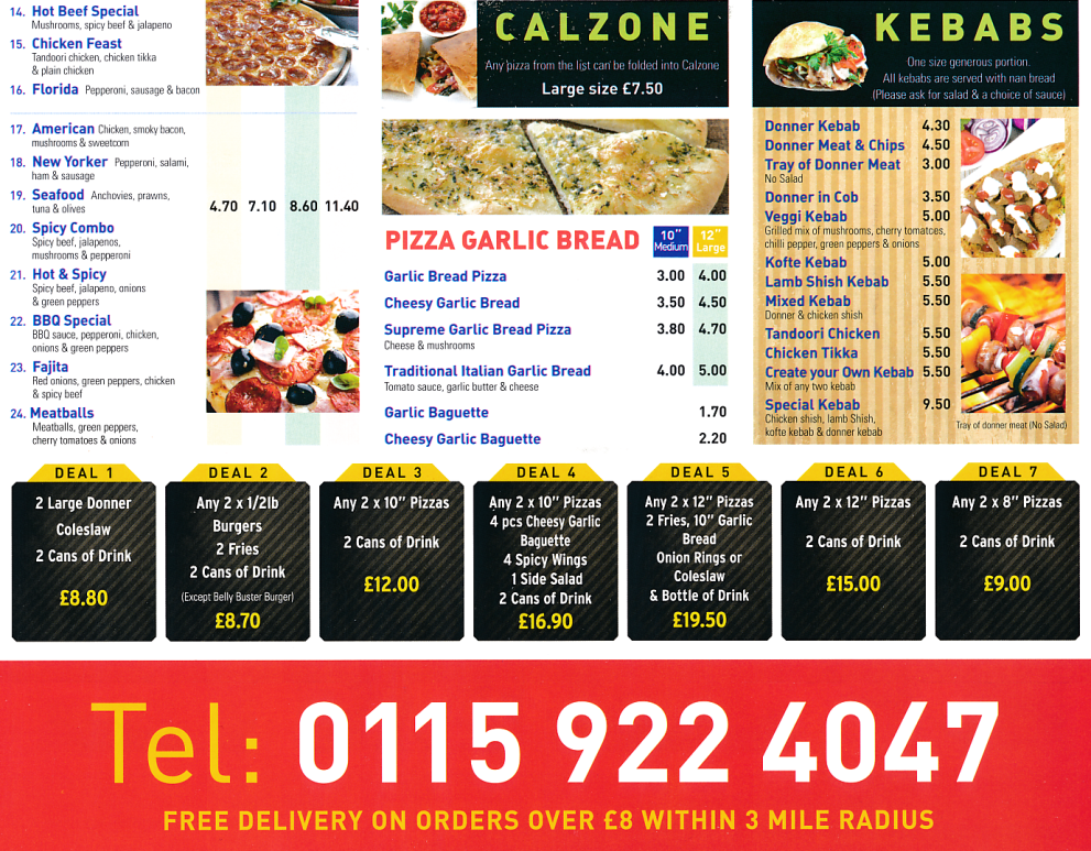 Menu for Forno Pizza takeaway and delivery in Beeston, Nottingham