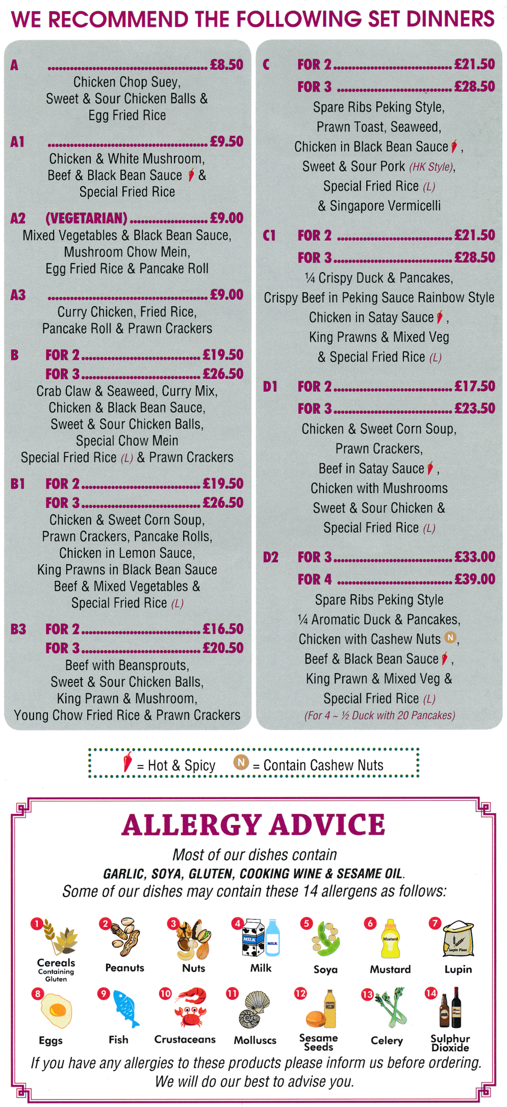 Menu for China Panda Chinese and Thai food takeaway and delivery in Kimberley near Nottingham