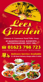 Menu for Lees Garden Chinese food takeaway on Mansfield Road in Blidworth NG21 0RB