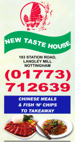 Takeaway menu for New Taste House in Langley Mill