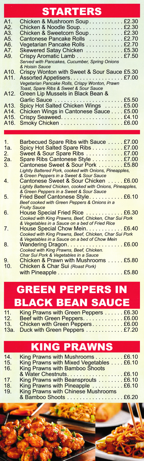 Menu for New Taste House Chinese food takeaway in Langley Mill