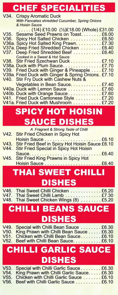 Menu for New Taste House - Thai Dishes, Chef Specials, Spicy Hot Hoisin Sauce Dishes..