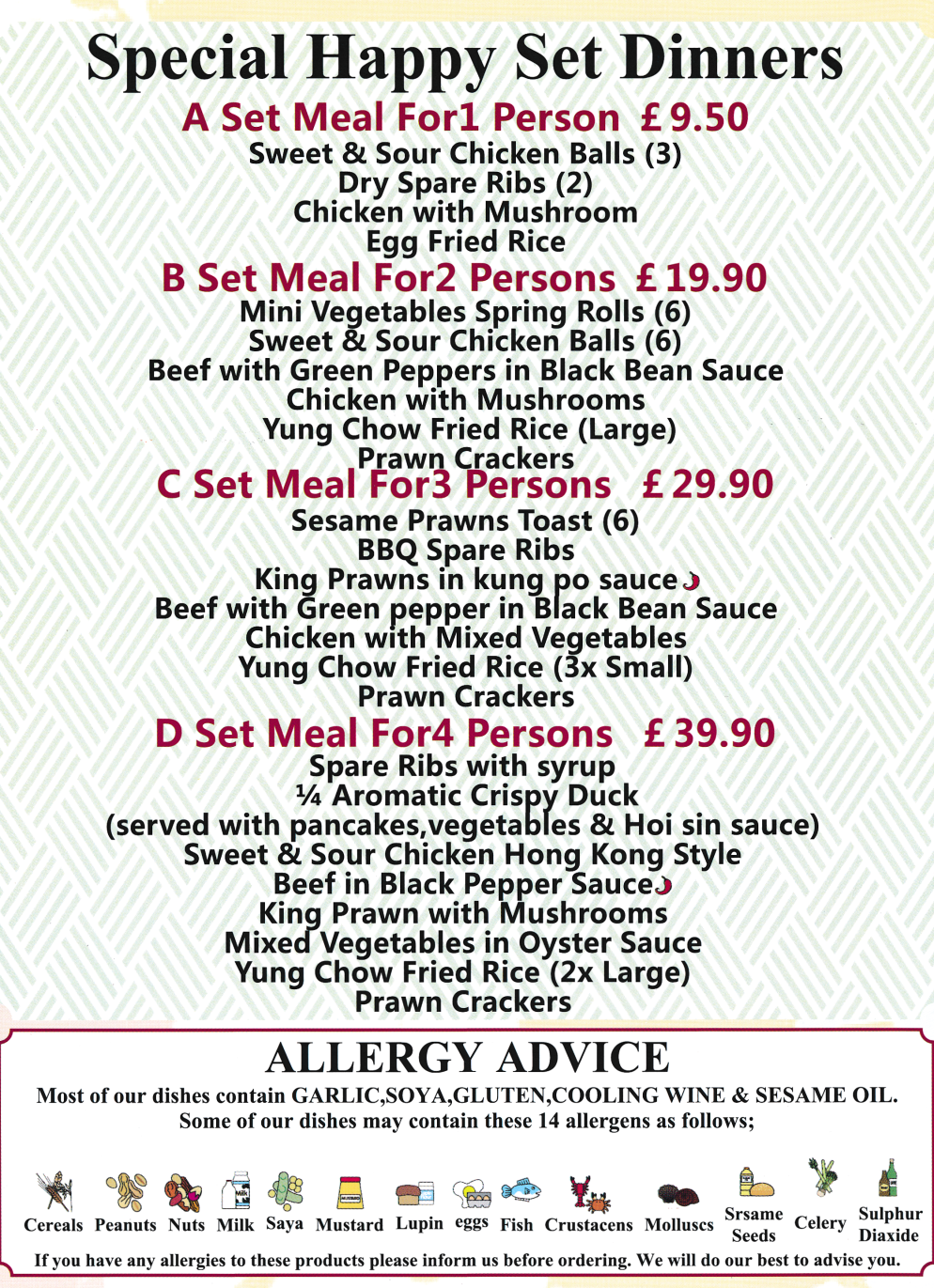 Menu for Pearl House Chinese food takeaway and delivery in Sherwood