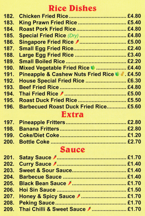 Menu for Peking House - Rice Dishes, Extras & Sauces, Special Set Dinners..