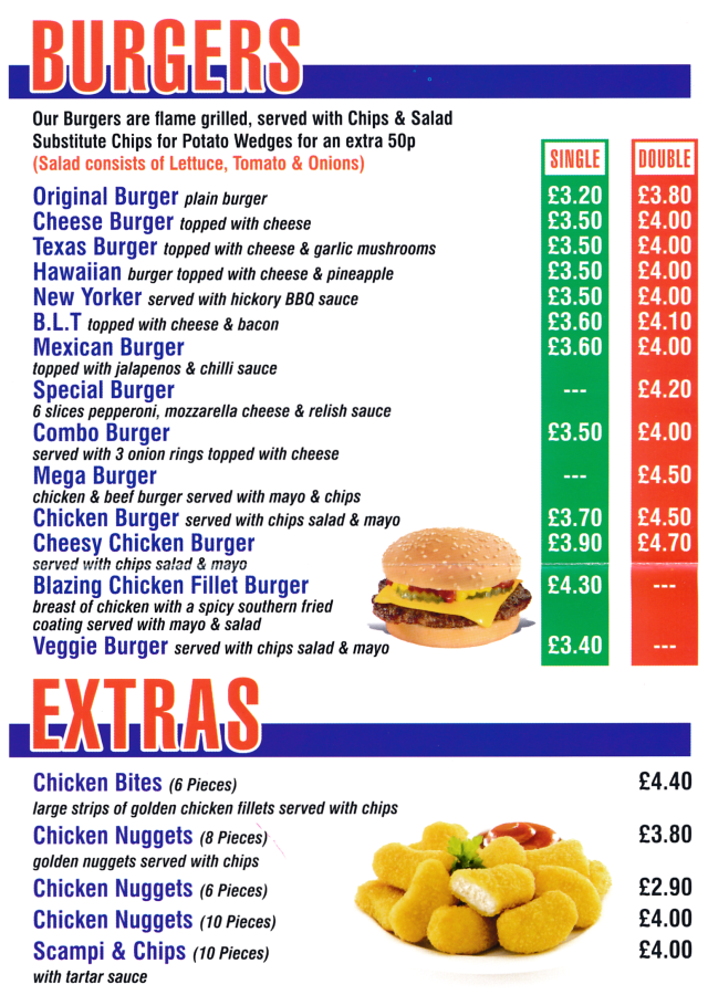 Menu for Pizza Zone takeaway in Beeston; fast food delivery..