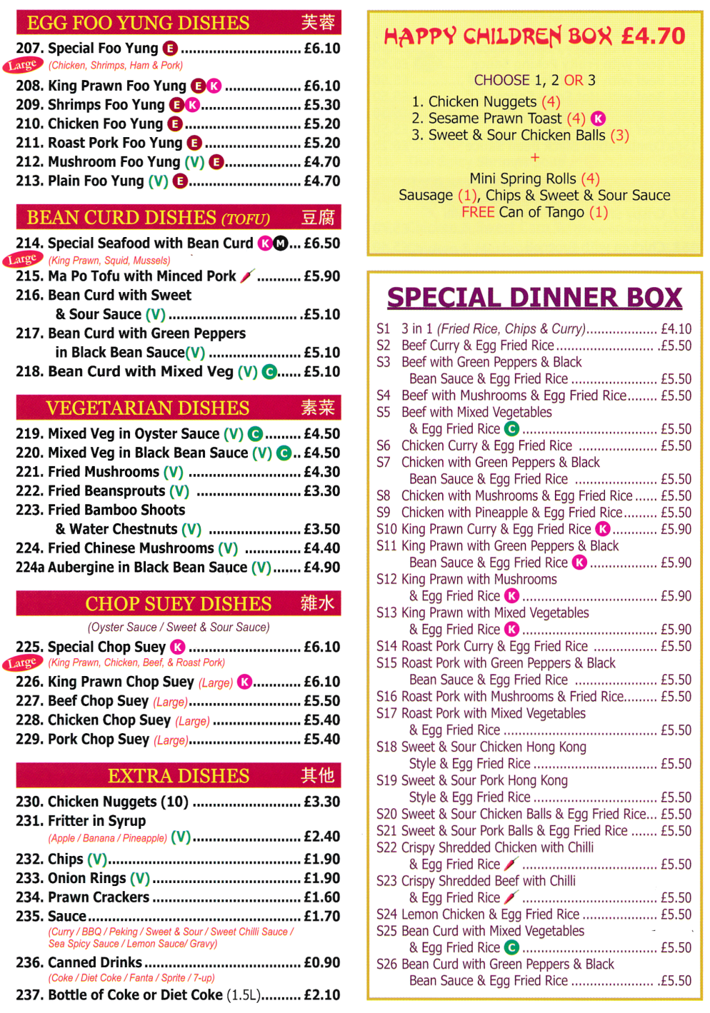 Menu for Red Cap Chinese takeaway/delivery in West Bridgford, Notts