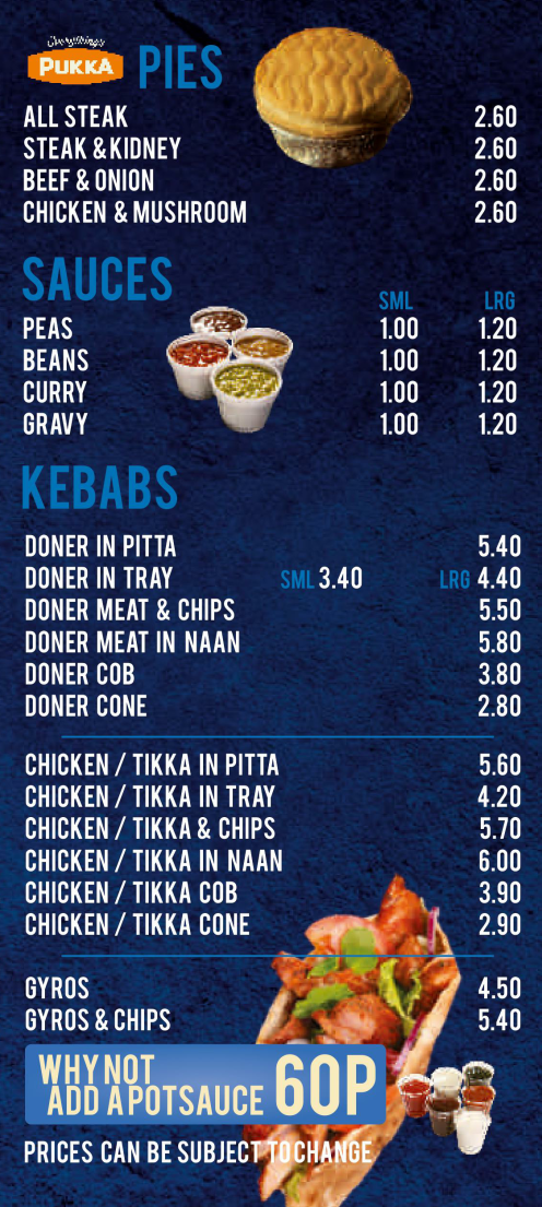 Menu for Bestwood Fisheries Menu for Bestwood Fisheries fish and chips plus kebabs, burgers and chicken takeaway