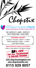 Menu for Chopstix Chinese takeaway on Aspley Lane in Aspley, Nottingham NG8 5RR