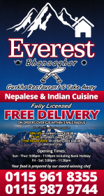Menu for Everest Bhansaghar Nepalese and Indian restaurant on Carlton Hill in Carlton, Nottingham NG4 1JA