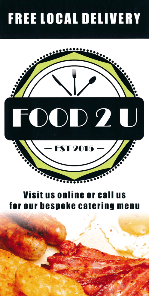 Takeaway and delivery menu for Food 2 U breakfast and lunch bar on Granby Street in Ilkeston