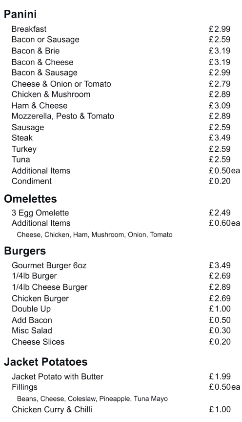 Menu for Food 2 U takeaway on Granby Street in Ilkeston
