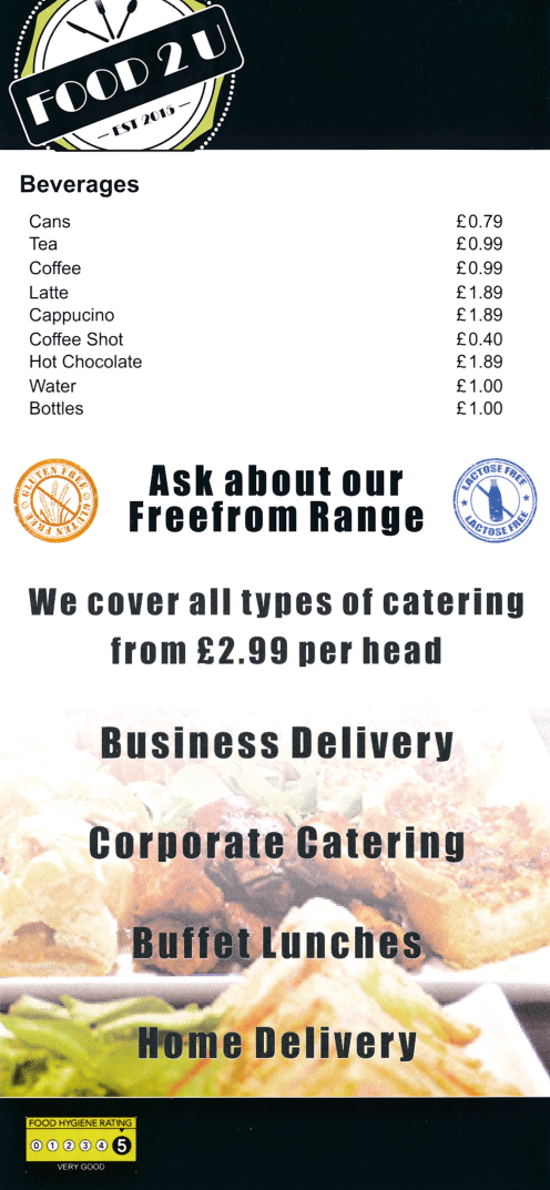Takeaway and delivery menu for Food 2 U Cob Shop on Granby Street in Ilkeston