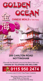 Menu for Golden Ocean Chinese takeaway on Carlton Road in Nottingham NG3 2FX