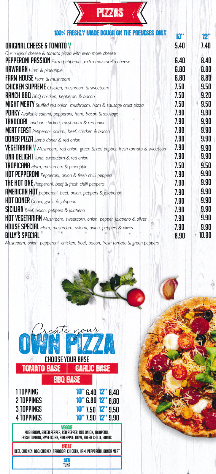 Menu for Billy's Fish Bar - Pizzas, Create Your Own Pizza.. - Billy's World Of Food is on Arnold Road in Nottingham