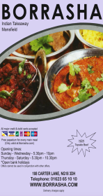 Borrasha Indian takeaway in Mansfield menu..