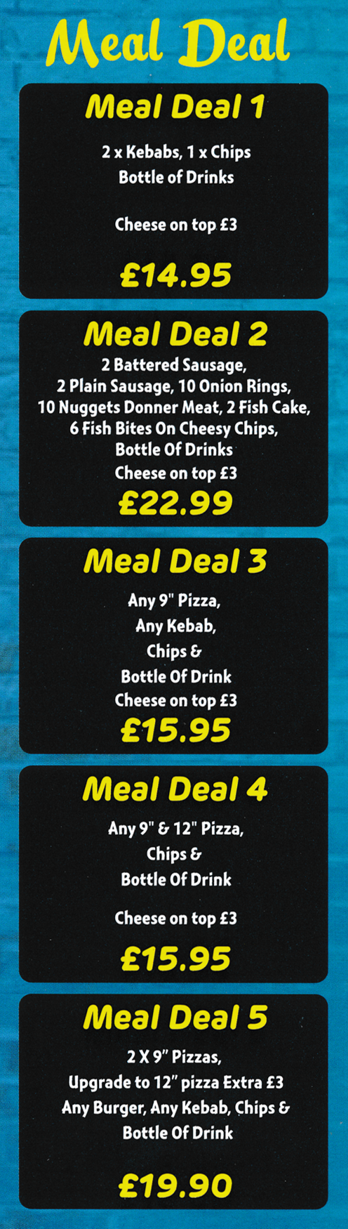 Takeaway and delivery menu for Briggs Fish Bar in Ilkeston, Derbyshire - Meal Deals