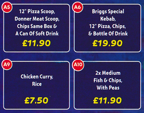 Takeaway menu for Briggs Fish Bar on Nottingham Road in Ilkeston - Special Offers