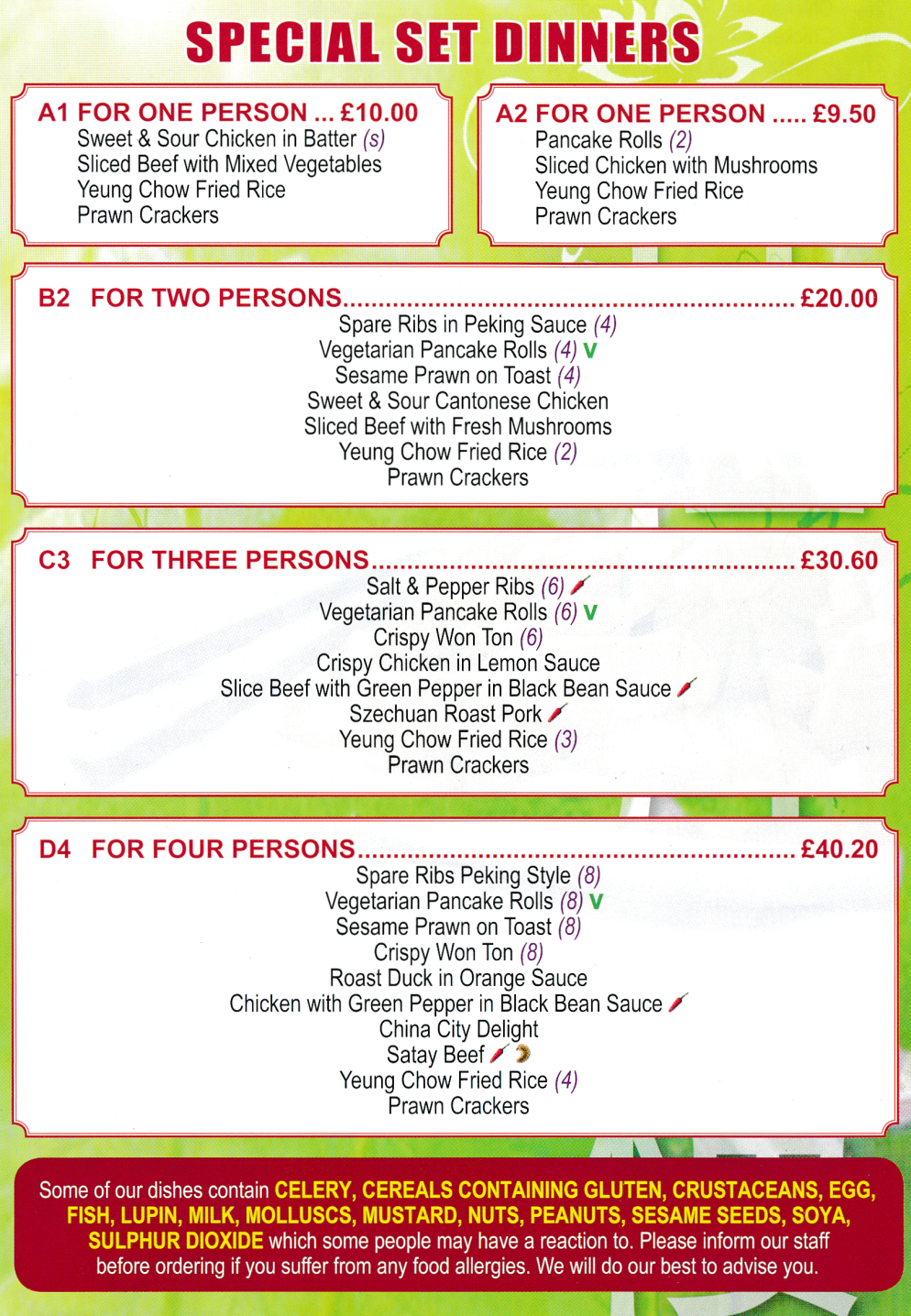 Menu for China City Chinese and Cantonese cuisine takeaway and delivery in Eastwood