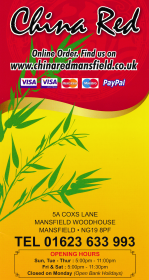 Menu for China Red Chinese takeaway in Mansfield Woodhouse