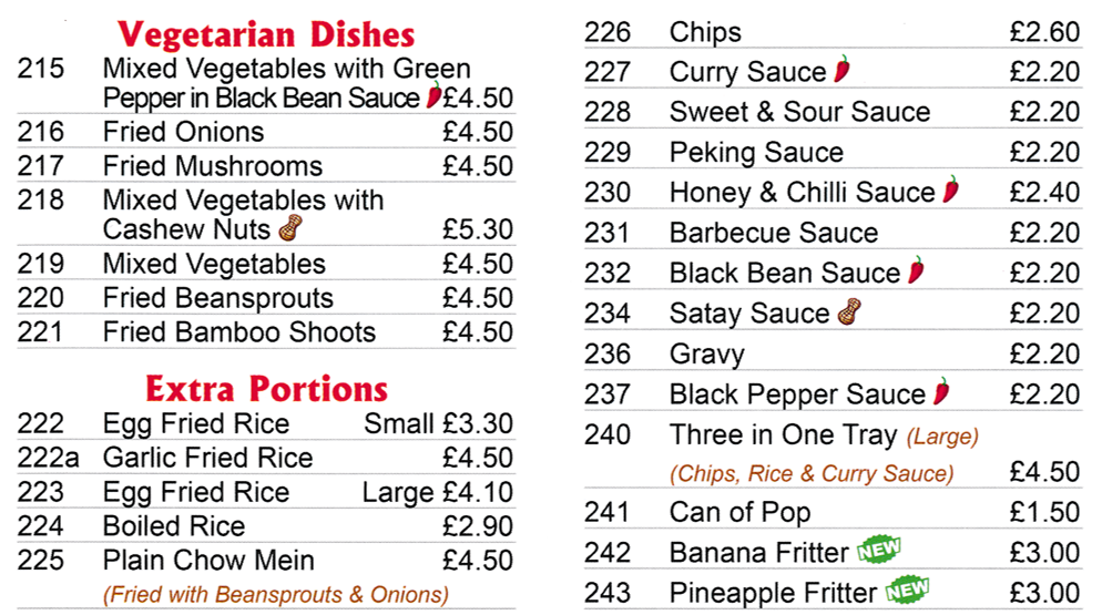 Menu for Classic Canton Chinese and Cantonese cuisine takeaway and delivery in Kirkby-In-Ashfield