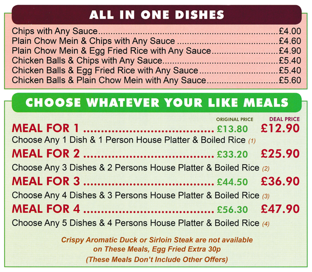 Menu for Classic Canton Chinese and Cantonese cuisine takeaway and delivery in Kirkby-In-Ashfield