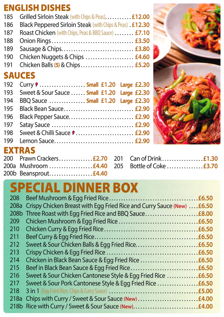 Menu for Crystal House Chinese food takeaway and delivery in Long Eaton -Special Dinner Boxes