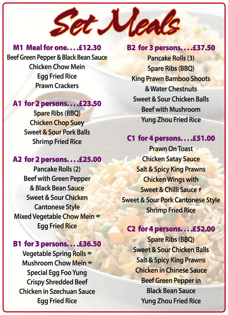 Menu for Crystal House Chinese takeaway in Long Eaton - Set Meals