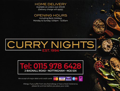 Curry Nights Indian food takeaway and delivery in Basford, Nottingham