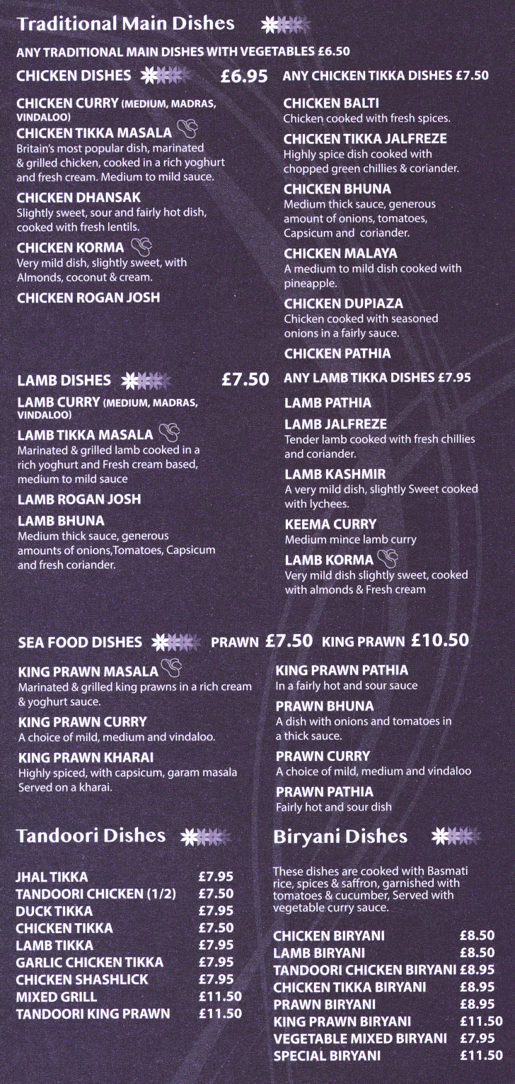 Takeaway menu for Dhaka Delhi - Chicken Rogan Josh, Keema Curry, Lamb Bhuna, King Prawn Masala, Chicken Tikka, Lamb Biryani..