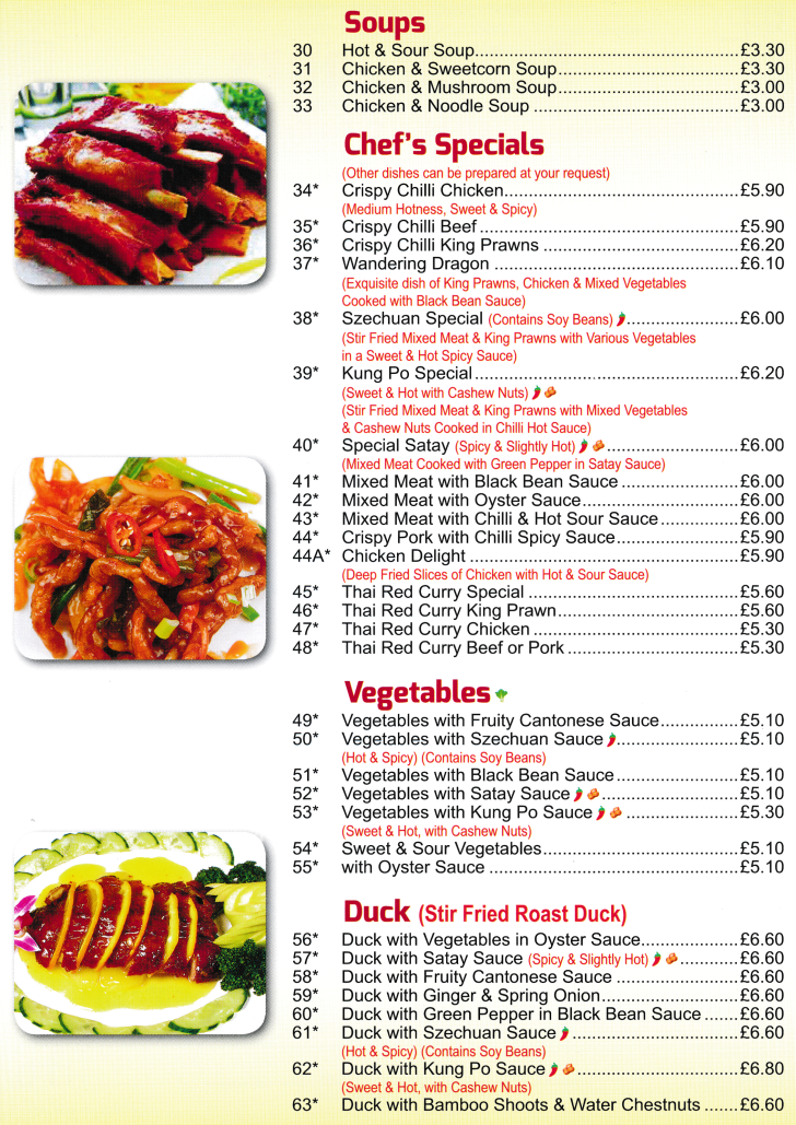 Menu for Diamond City Chinese takeaway (Wandering Dragon, Szechuan Special, Hot & Sour Soup, Crispy Chilli Beef..)