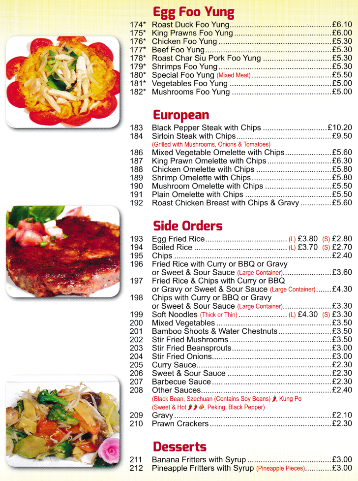 Menu for Diamond City Chinese takeaway on Nottingam Road in Alfreton DE55 7HL
