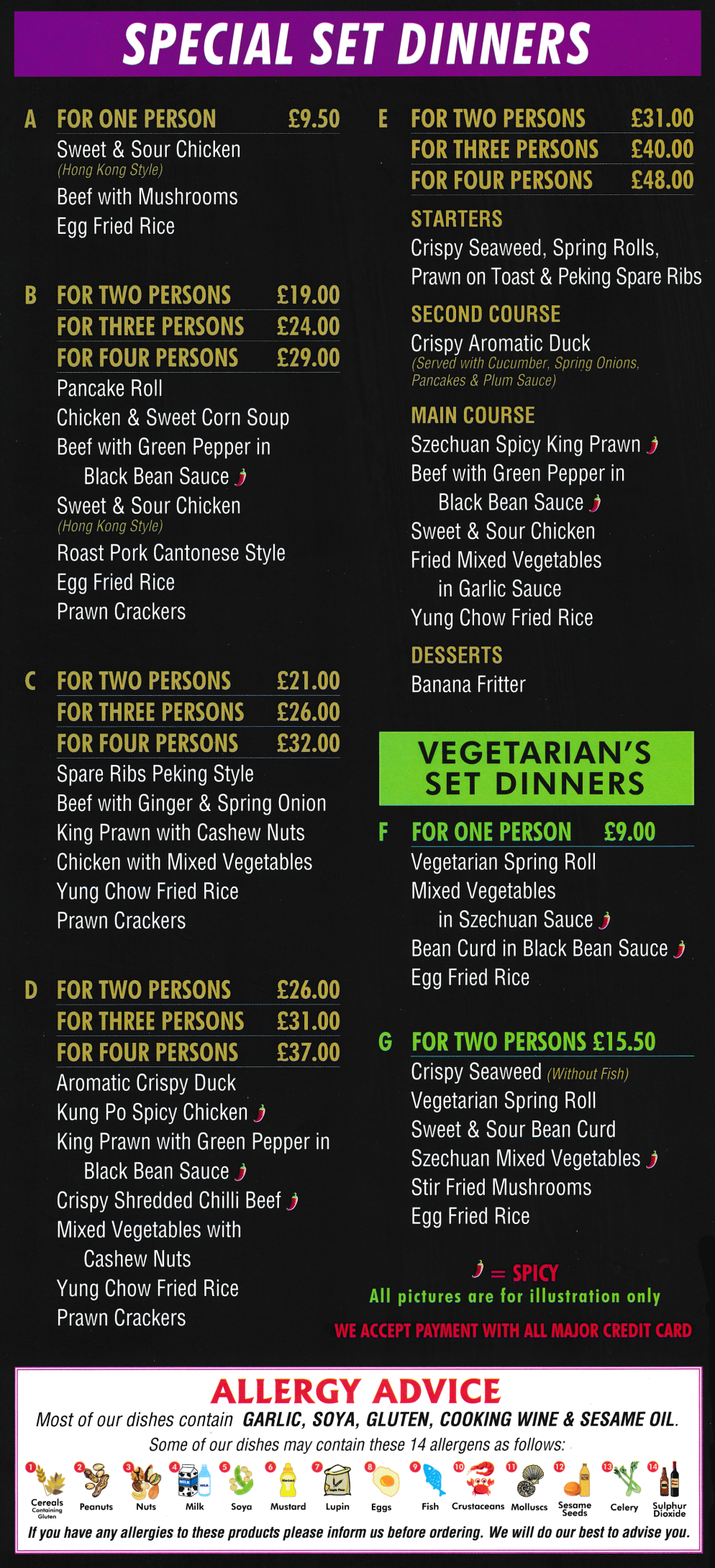 Menu for Dragon Palace Chinese food takeaway in Sherwood, Nottingham