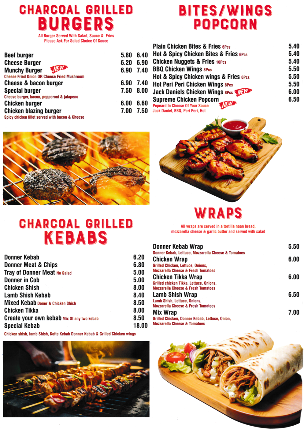 Menu for Forno Pizza in Beeston - Chicken Wraps, Chicken Tikka Wrap, Hot Peri Peri Chicken Wings, Cheese & Bacon Burger, Chicken Blazing Burger, Beef Burger, Special Kebab, Lamb Shish Kebab, Donner Kebab..