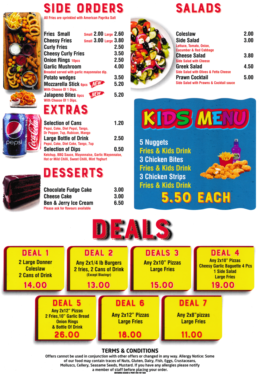 Menu for Forno Pizza in Beeston - Side orders, Desserts, Meal Deals, Salads. Pizza and fast food takeaway in Beeston
