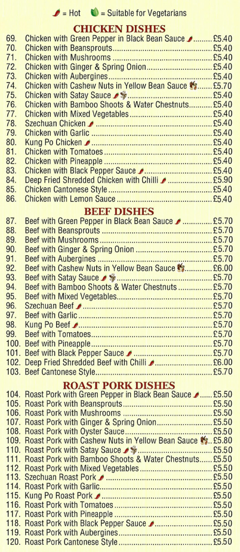 Menu for Fortune House Chinese takeaway in Sutton-In-Ashfield