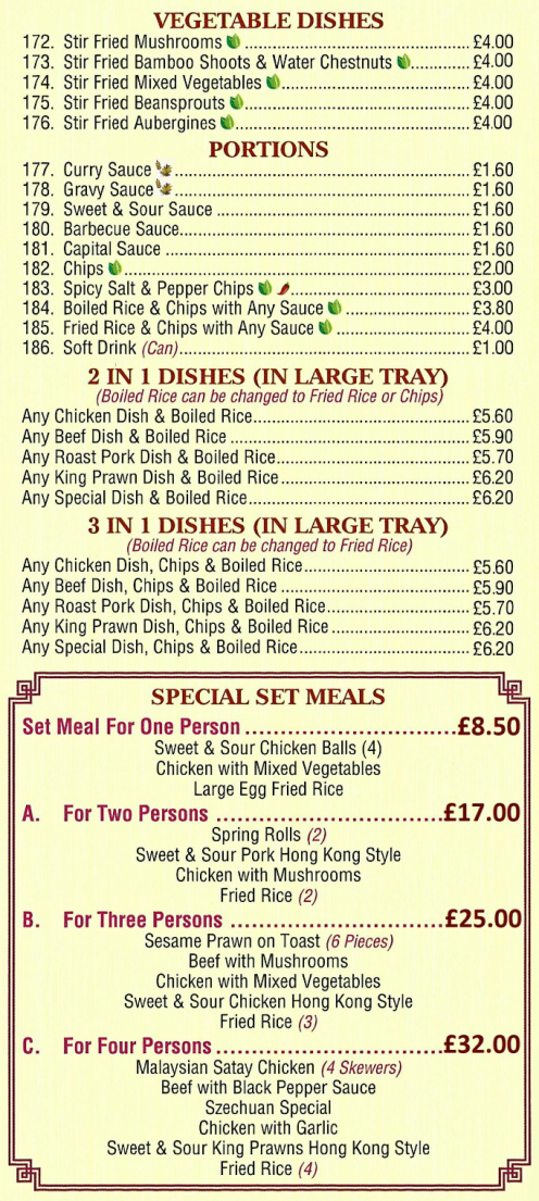 Menu for Fortune House Chinese and Thai food takeaway in Sutton-In-Ashfield near Mansfield