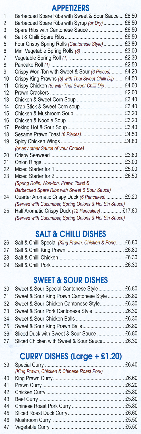 Menu for Four Seasons Chinese takeaway in Stapleford NG9 7AS