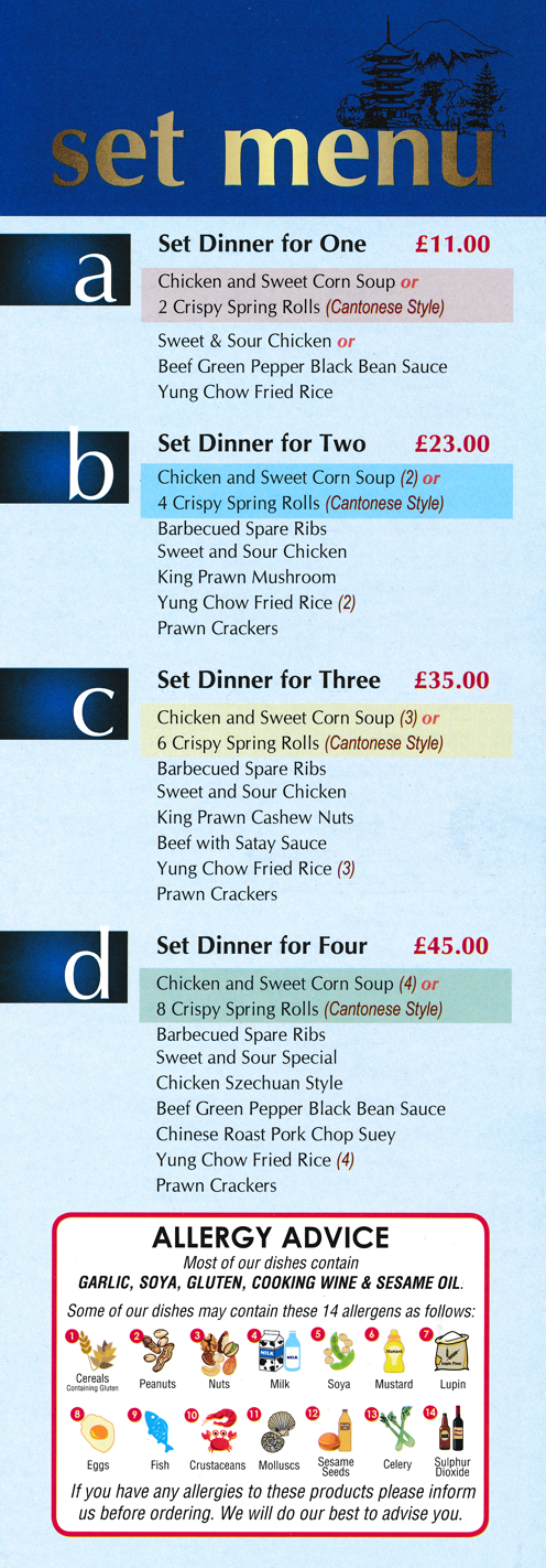 Menu for Four Seasons Chinese takeaway in Stapleford NG9 7AS