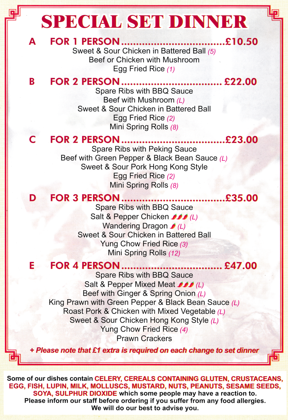 Menu for G&N's Kitchen Chinese food takeaway on Mansfield Road in Clipstone NG21 9AA