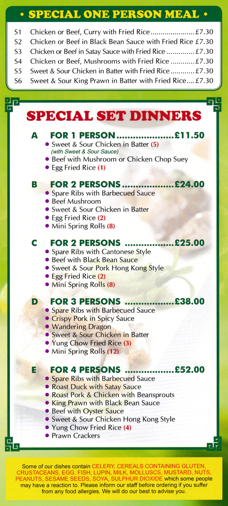 Menu for Golden Bamboo Menu for Golden Bamboo Chinese takeaway, dishes include; Special Set Dinners. Order your favourite Chinese takeaway food for delivery in Clipstone tonight!