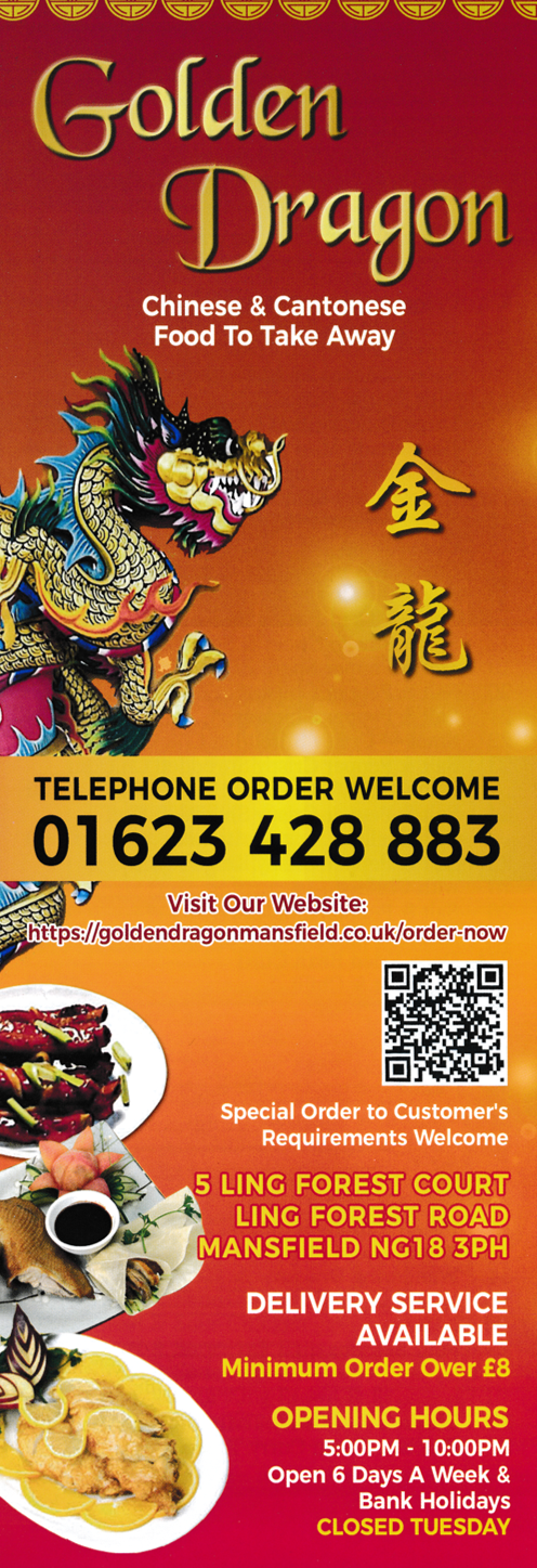 Menu for Golden Dragon Menu for Golden Dragon Chinese takeaway at Ling Forest Court in Mansfield