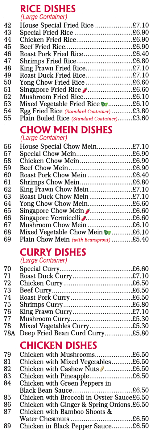 Menu for Golden Dragon Menu for Golden Dragon Chinese takeaway in Mansfield - dishes include; Roast Pork Fried Rice, Singapore Vermicelli, Chicken Chow Mein, King Prawn Curry, Chicken with Cashew Nuts..