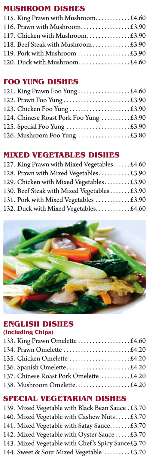 Menu for Golden Harvest Chinese food takeaway and delivery in Carlton