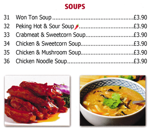 Menu for Golden Hill Chinese food takeaway in Pleasley - dishes include; Chinese Soups