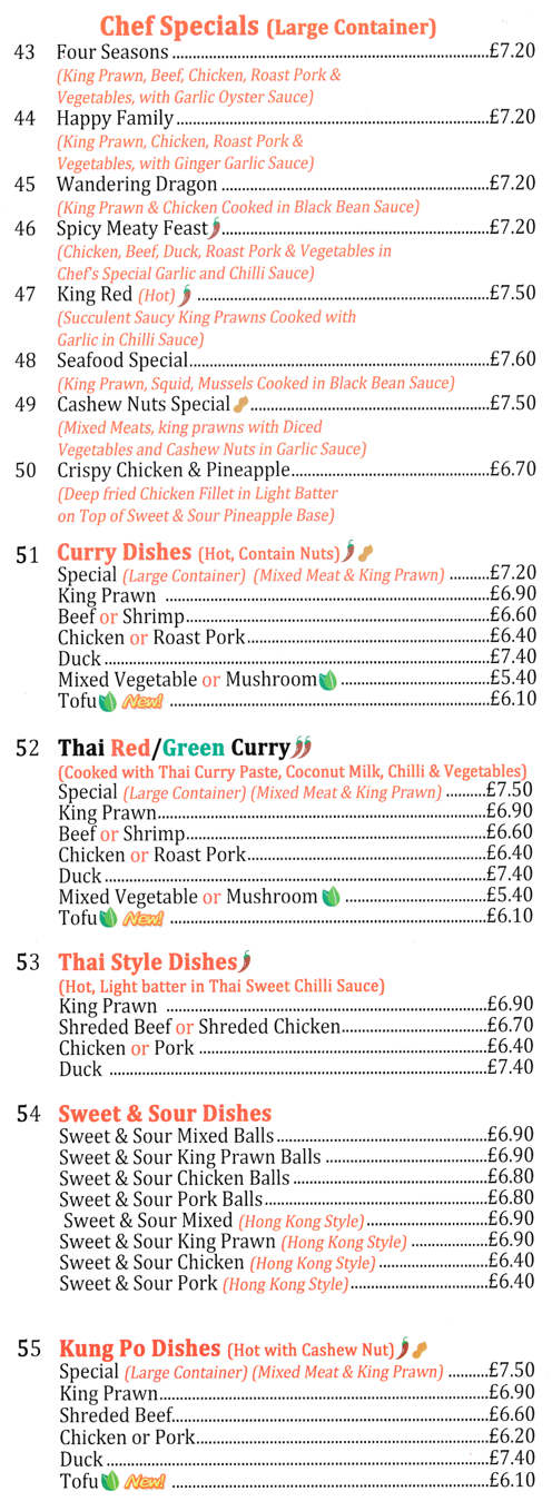 Menu for Golden Lantern in Heanor - Dishes include; Happy Family, Four Seasons, Wandering Dragon, Chicken Red Or Green Thai Curry, Kung Po Duck, Sweet & Sour Pork Balls..