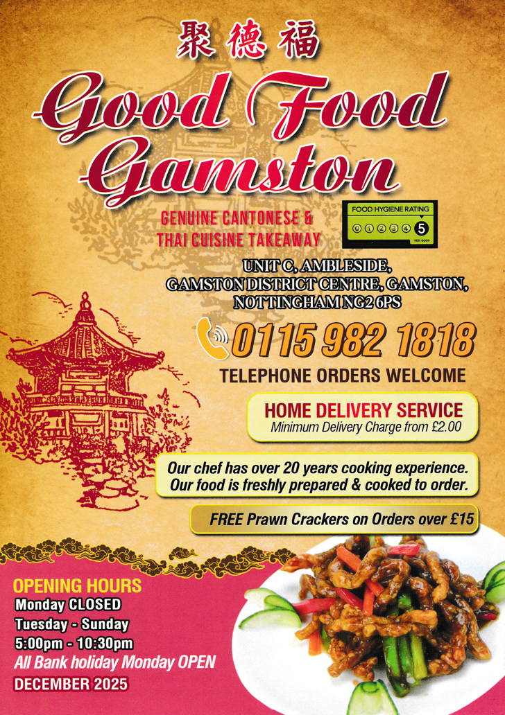 Menu for Good Food Gamston near West Bridgford