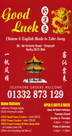 Menu for Good Luck Chinese food takeaway in Draycott