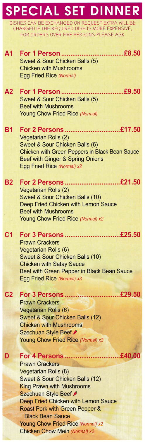 Menu for Great Wall Chinese food takeaway and delivery in Mansfield
