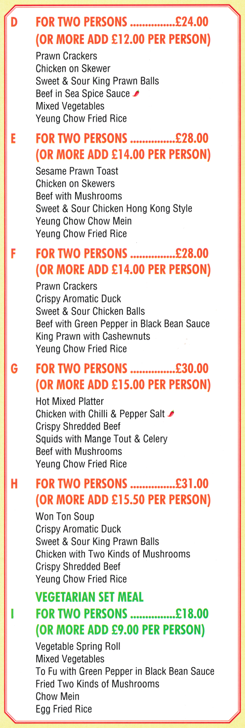 Menu for Happy Hill - Chinese takeaway in Marlpool near Heanor, Derbyshire